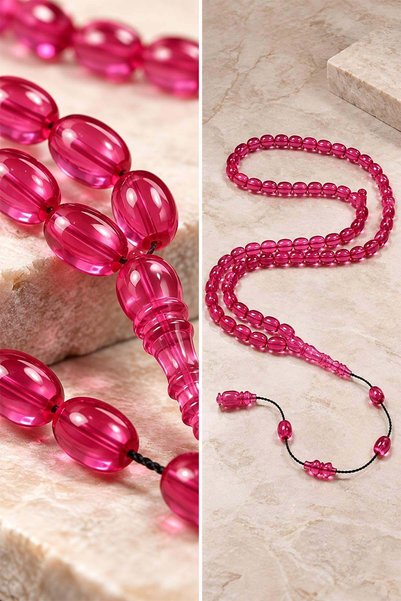 TESBİHKENTİ Pembe Özel Seri 99'luk Ateş Kehribar Tesbih