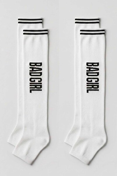 COTENCONCEPT 2 Pairs of Bad Girl Written Striped Above-Knee Women's Socks