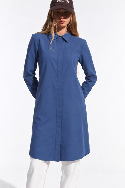 comstar Women's Long Sleeve Tunic Casual Buttoned Indigo Shirt