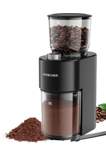 DOSCHER مطحنة قهوة مخروطية V60، 38 إعداد طحن قابل للتعديل، مؤقت دقيق، تصميم م...