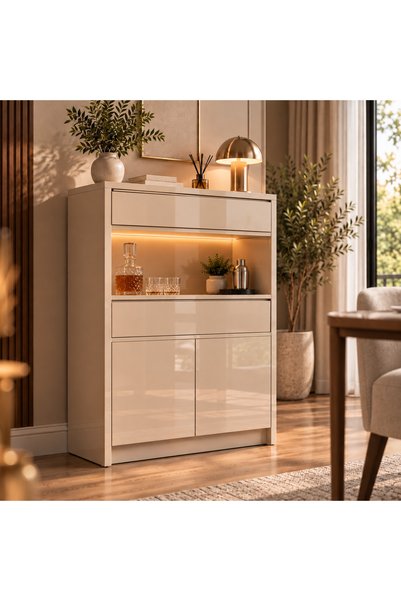 Genel Markalar IVY LUXE 2 Çekmeceli High Gloss Bar ve Sunum Dolabı