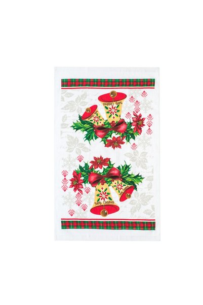 OEM Prosop din Bumbac de Bucătărie Alb Crăciunițe Clopote 63x38 cm – Accent F...