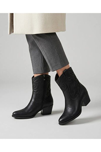 Chantaky Black Leather Women's Cowboy Boots-Women's Western Boots