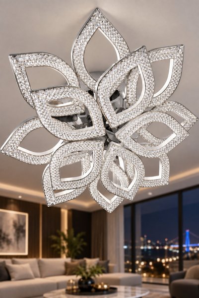 Melize Lighting Flora Model Gümüş 13"lü Ledli Tavana Sıfır 3 Renk Modu Krista...
