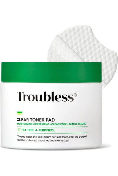 Troubless وسادة تنظيف الوجه الشفافة |   تونر لطيف للتقشير وتهدئة البشرة مع زي...