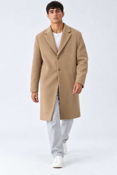 DAMGA JEANS Men's Classic Collar Long Camel Coat