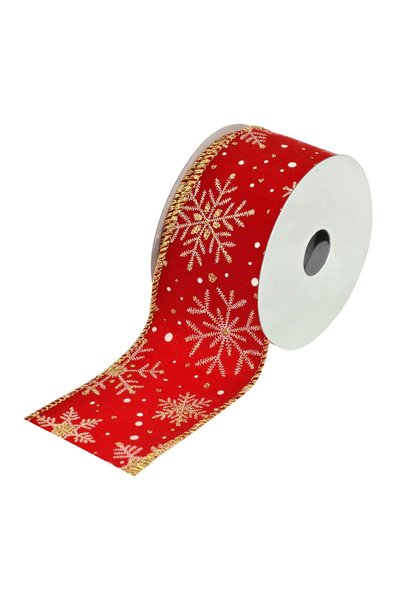 OEM Panglică decorativă de Crăciun Roșie Catifelată Brad Fulgi Aurii - 5 m x ...