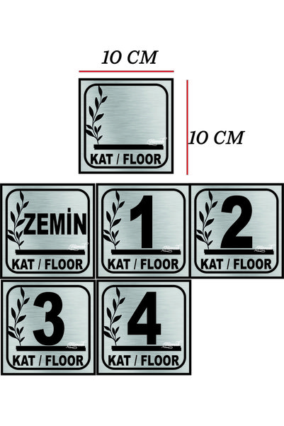 sıradışıhediyem Cat Number Silver Metal Plate Floor Number 4 E and up 10X10 cm with Tape on the Back