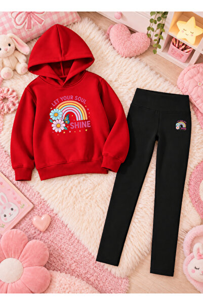 LORVEX Children's Hooded Sweatshirt, Skinny Leggings Set, Printed 3 Yarn Thre...