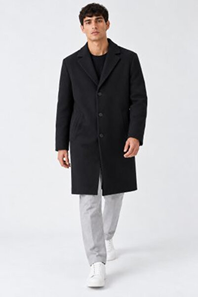 DAMGA JEANS Palton lung pentru bărbați, clasic, cu guler, bleumarin