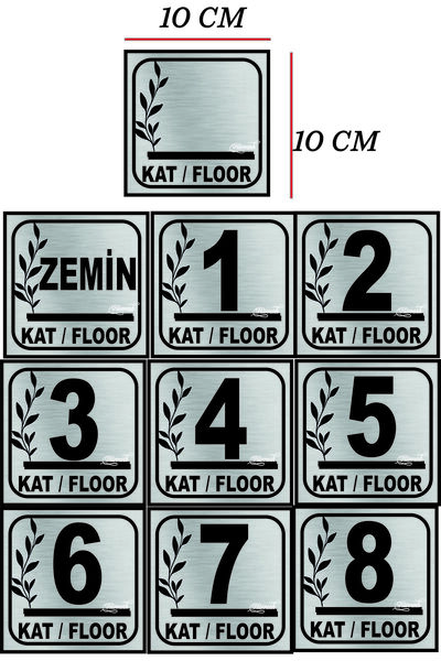 sıradışıhediyem Cat Number Silver Metal Plate Floor Number 8 E and up 10X10 cm with Tape on the Back