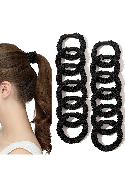 ASKIND Satin Silk Hair Ties, 12Pcs Black Small Mini Scrunchy for Women Thick ...