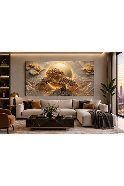 zeyrada Premium Özel Tasarım Modern 3D Efektli Işıklı Bonsai Ağacı ve Güneş M...