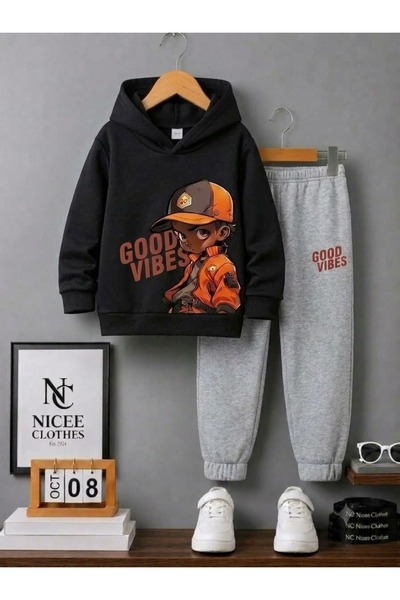 Leto Lykia SET DE TRENING PENTRU COPII (GOOD VIBES COCUK KIŞLIY BASKIY PRINT)