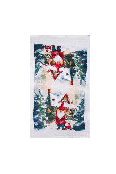 OEM Prosop de Bucătărie din Bumbac 60x35 cm, Alb cu Gnome și Sat Înzăpezit – ...
