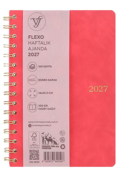 Victoria's Journals مفكرة أسبوعية لعام 2027 - حلزونية الشكل مقاس A5. غطاء مرن...