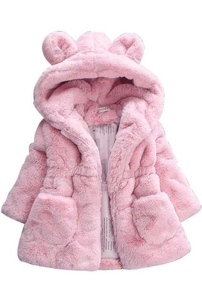 GENERAL Girl's Faux Fur Hooded Coat Cute Fashion Warm Thick Hooded Rabbit Bir...