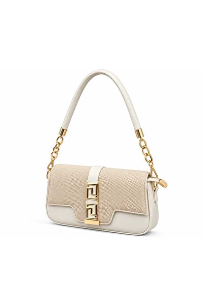 Glamura Lashes Elegant Shoulder Bag for women, Textured look, Beige-Ivory