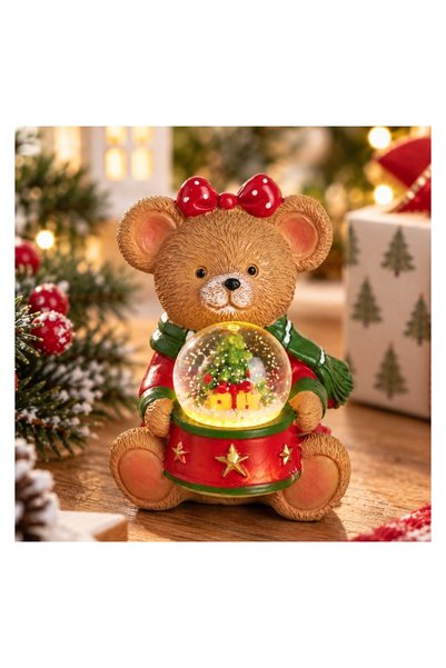 OEM Glob de Zăpadă de Crăciun cu Urs 3D, Brad și LED, 11 cm