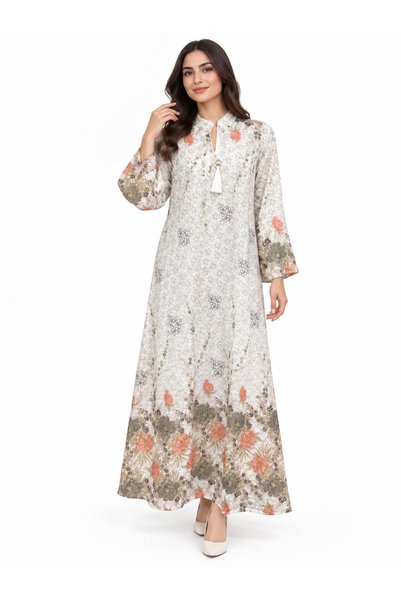 White colour Zahra Women's Floral Patterned Wide-Fit Robe