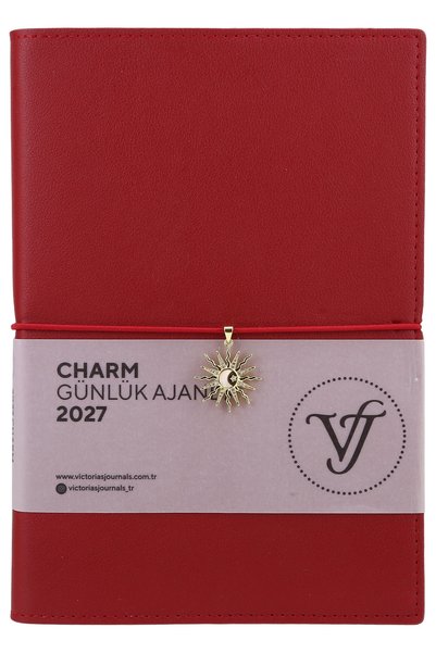 Victoria's Journals Charm-2027 Year Daily Agenda A5 -Changeable Interior and Charm. Gilded Edge.-Burgundy