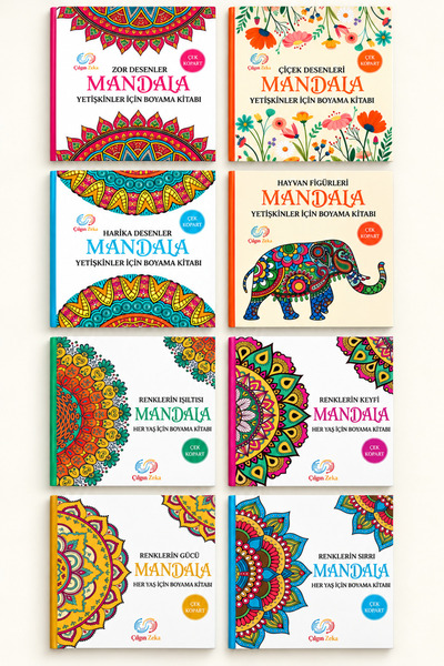 Çılgın Zeka Yetişkinler İçin Mandala Boyama Kitabı Seti 8’li Mandala Boyama Seti