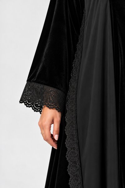 Generic Brand Lace Abaya with Velvet and Gold Buttons