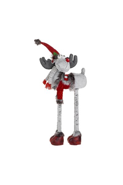 OEM Figură Decorativă Ren de Crăciun 86 cm cu Haină Roșie și Fular Gri – Deco...
