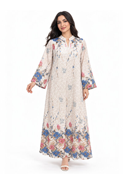White colour Zahra Women's Floral Patterned Wide-Fit Robe