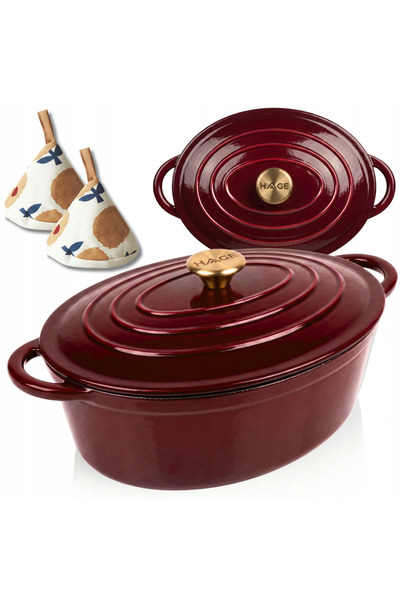 HAGE Oala / vas oval din fonta emailata (roaster) 6 L, pruna 34 cm –