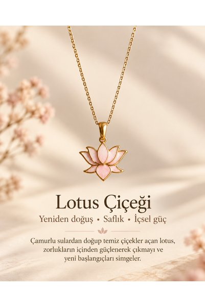 Alya Jewelry قلادة زهرة اللوتس الفولاذية باللون الوردي