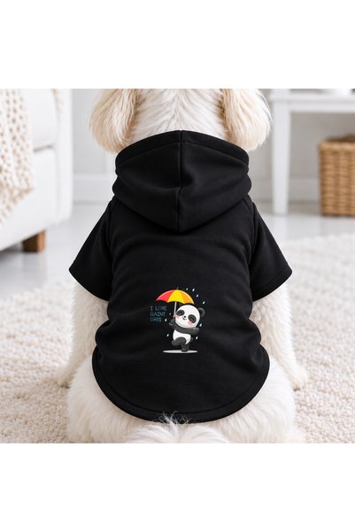 petite pati Black Panda Rain Printed Dog Sweatshirt |   Hooded, Fleece Fabric...