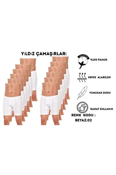 Yıldız Çamaşır 02 BOXERI ALBI CU TIV RIBBONAT PENTRU BĂRBAȚI, 12 BUCĂȚI