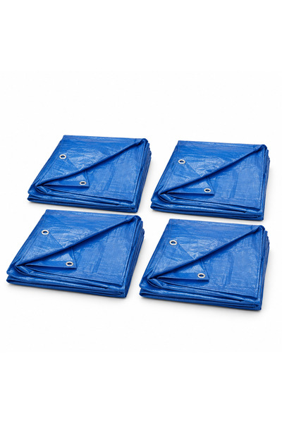 Generic Brand Set 4 prelate albastre pentru acoperire, 3 x 4 m fiecare, cu capse