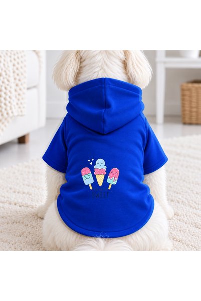 petite pati Blue Ice Cream Printed Dog Sweatshirt |   Hooded, Fleece Fabric, ...