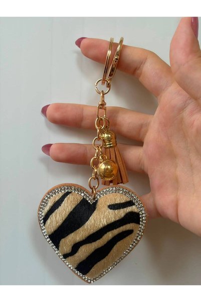 mixify Leopard Heart Tassel Keychain /Bag Charm/Car Ornament