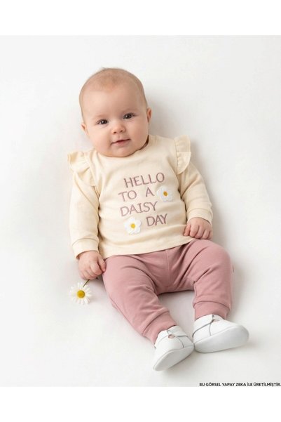 Ege Bebek Baby Girl Daisy Embroidered 2 Thread Seasonal 100% Cotton 3-6-9-12 ...