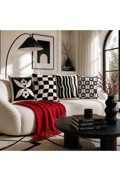 ROOMEA ROOMÉA Home & Art Siyah Krem Dekoratif Kırlent Kılıfı