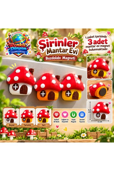 Genel Markalar Şirinler mantar evi buzdolabı magnet 3 adet