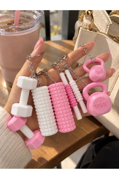 Dekor Pink Sports-Themed Keychain Set – Decorative Keychain with Mini Dumbbel...