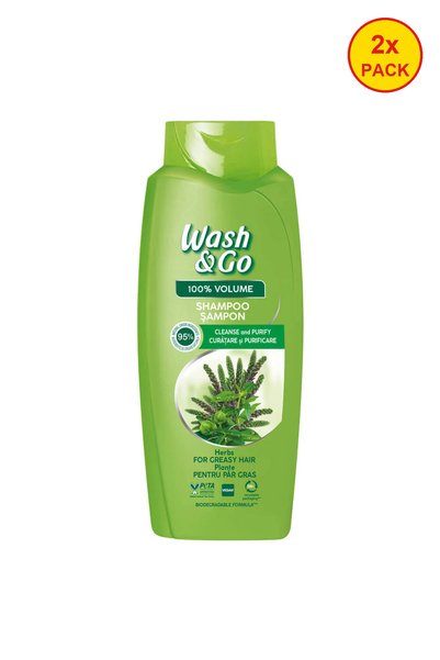 WASH&GO 2x PACK Sampon pentru par gras Wash & Go, cu extract de plante, 675 ml