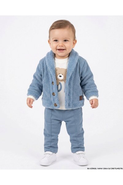 voyyo kids baby Baby Boy Winter Welsoft Cardigan and 3-Strand Ribbon Pants 6-...