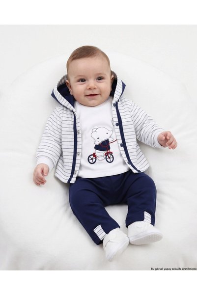 Ege Bebek Baby Boy 3-6-9-12 Months, Striped Cardigan, Long Sleeve Elephant Em...