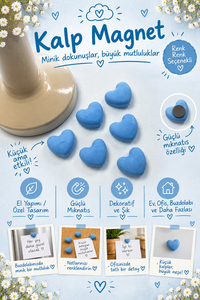 Genel Markalar Kalp Magnet Dekoratif 6' lı Buzdolabı Magneti Güçlü Mıknatıslı...