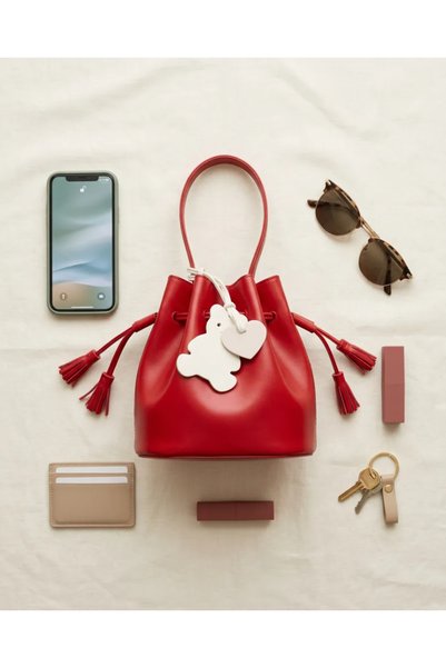 BŞK VİRGO Red Mini Bucket Bag – with Teddy Bear Accessory, Long Strap Bsk2026