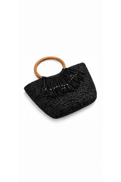 Trendauraa Hand Knitted Black Bag, Daily Shoulder Bag with Brown Handle