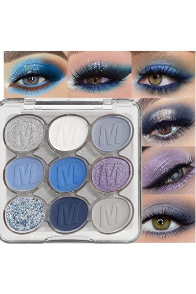 Yelajoy 9 Colors Eyeshadow Palette, Blue Silver Eye Shadow, Matte Shimmer Mak...