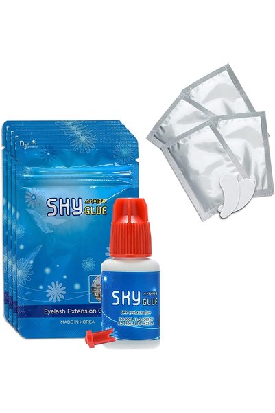 Sky Glue 4 زجاجات من غراء تمديد الرموش طويل الأمد سكاي إس+ 5 مل، غراء احترافي...