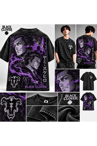 classy moda Black Clover Yami Sukehiro: Μαύρο oversized φανελάκι με στρογγυλή...