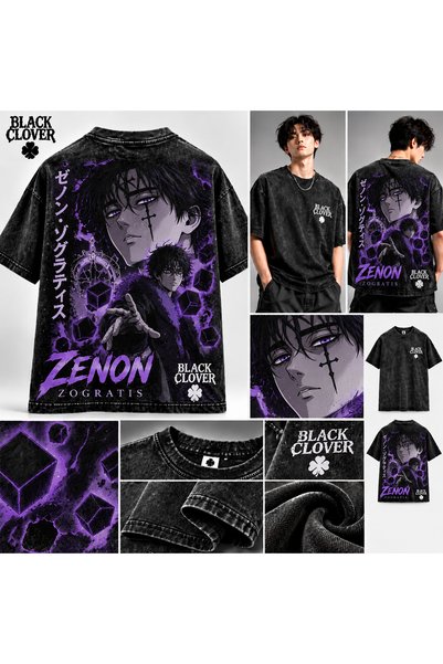 classy moda Black Clover Zenon Zogratis: Μαύρο oversized φανελάκι με τύπωμα σ...